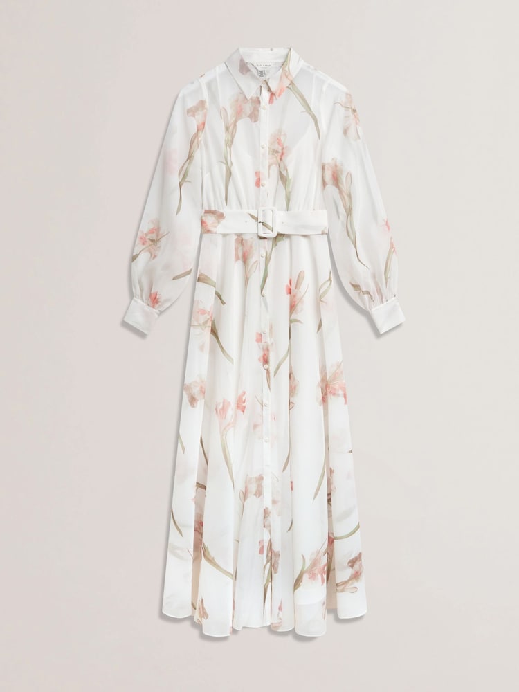 Ted Baker White Liorral-Printed Organza Belted Maxi Dress - Image 6 of 6
