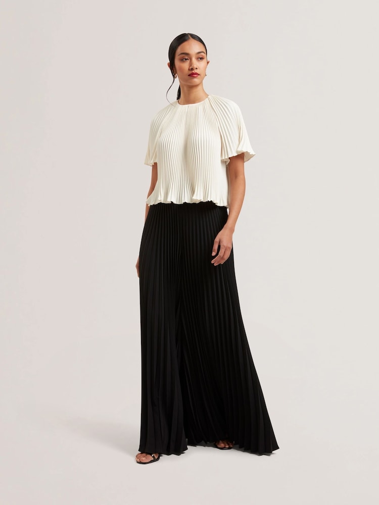 Ted Baker Black Haryx-Pleated Wide Leg Crepe Trousers - Image 1 of 5