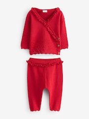 Red Pointelle 100% Cotton Cardigan Set - Image 1 of 1