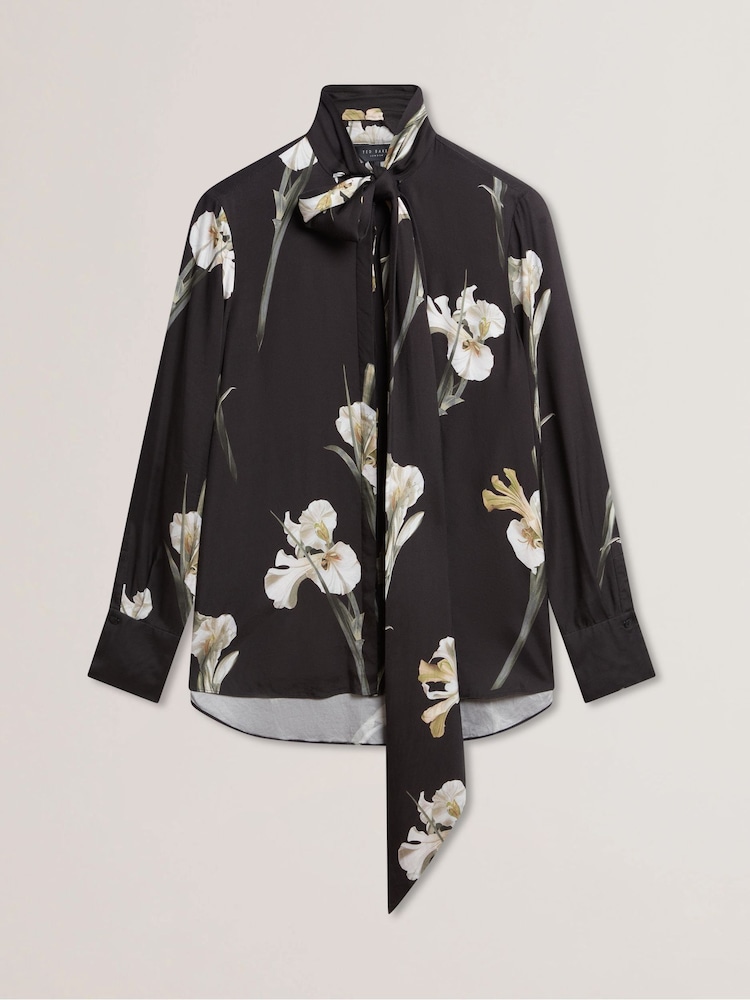 Ted Baker Black Zakiier-Printed Scarf Detail Long Sleeve Blouse - Image 5 of 8