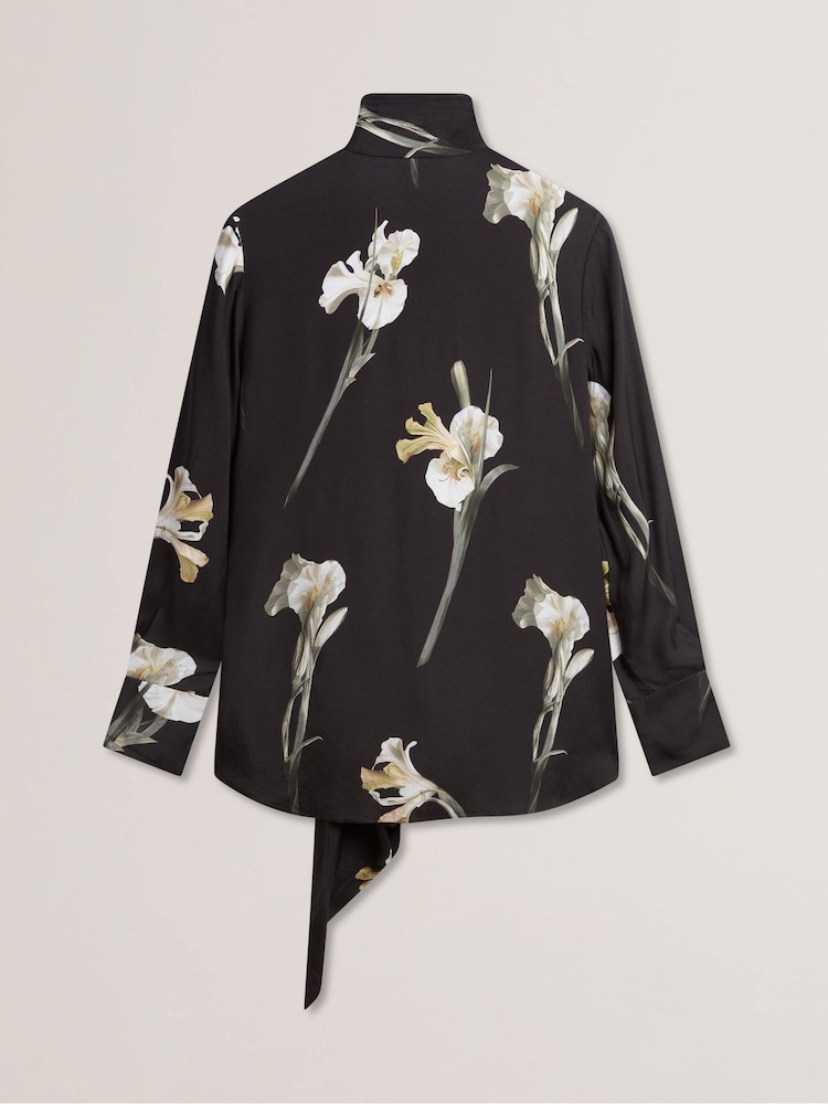 Ted Baker Black Zakiier-Printed Scarf Detail Long Sleeve Blouse - Image 6 of 8