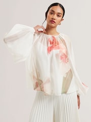 Ted Baker White Eriana Organza Puff Sleeve Blouse - Image 2 of 6