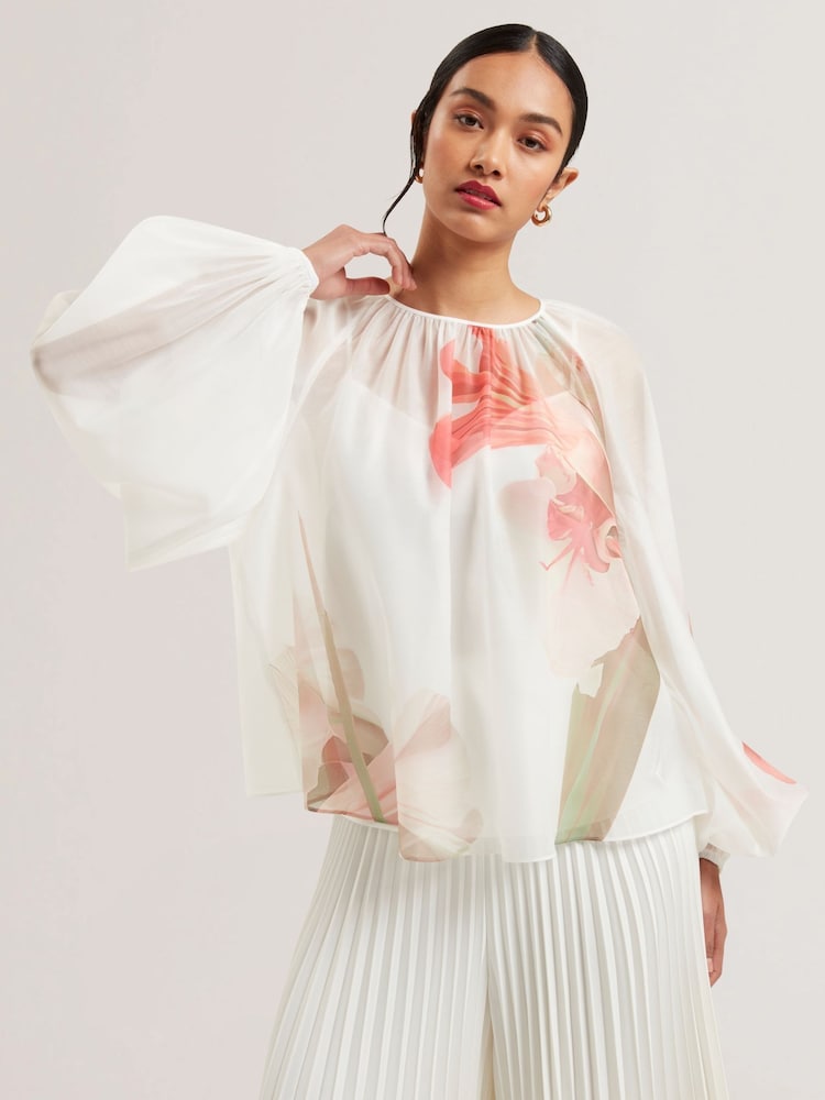 Ted Baker White Eriana Organza Puff Sleeve Blouse - Image 2 of 6