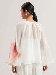 Ted Baker White Eriana Organza Puff Sleeve Blouse - Image 4 of 6