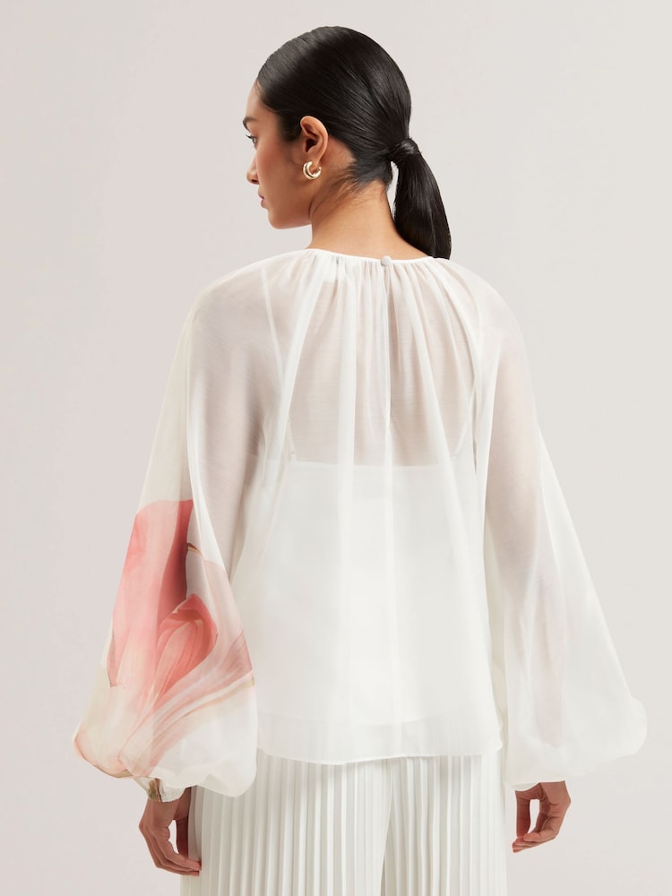 Ted Baker White Eriana Organza Puff Sleeve Blouse - Image 4 of 6