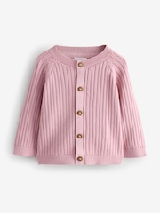 Pink Baby Ribbed 100% Cotton Cardigan - Image 1 of 1