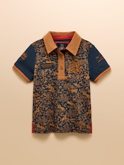 Official Burghley Navy Horse Print Kids' Pique Polo Shirt - Image 1 of 8