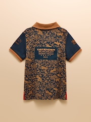 Official Burghley Navy Horse Print Kids' Pique Polo Shirt - Image 2 of 8