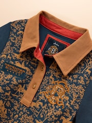 Official Burghley Navy Horse Print Kids' Pique Polo Shirt - Image 3 of 8