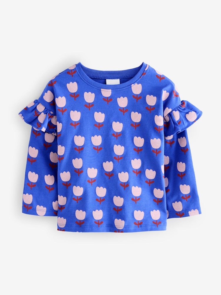 Blue Flower Frill Long Sleeve T-Shirts 2 Pack - Image 2 of 3