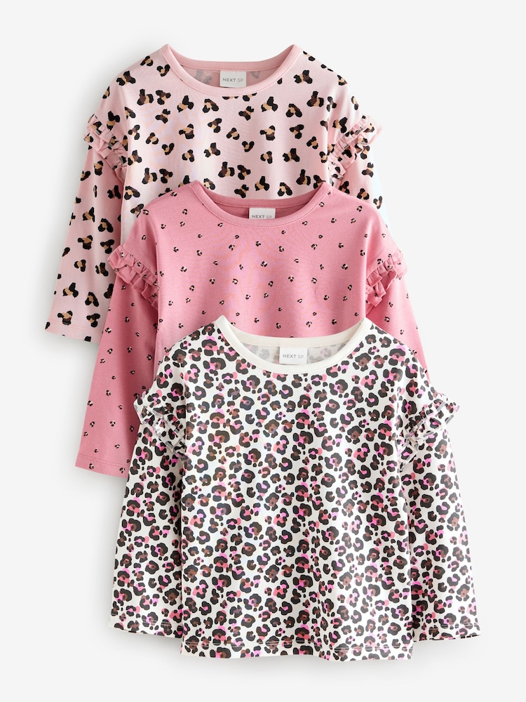 Pink Animal Print Frill T-Shirts 3 Pack - Image 1 of 4