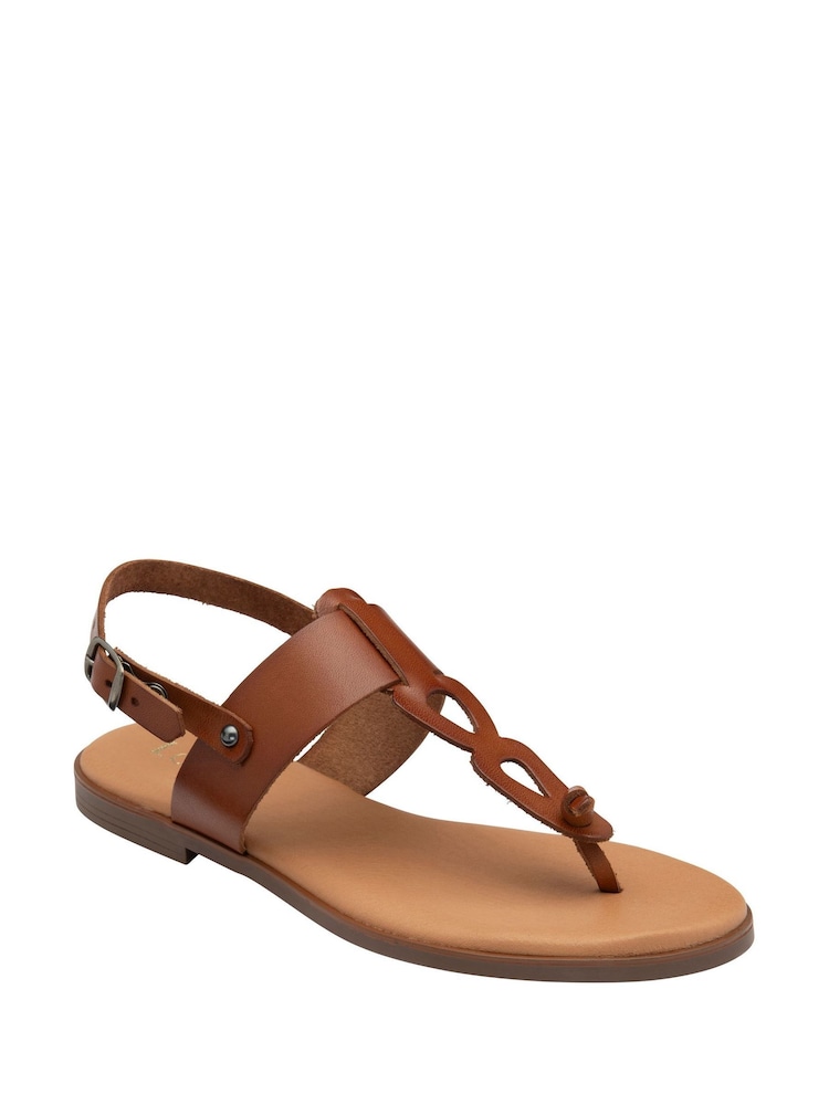 Lotus Brown Toe Thong Low Heel Sandals - Image 1 of 4