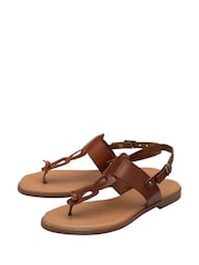 Lotus Brown Toe Thong Low Heel Sandals - Image 2 of 4
