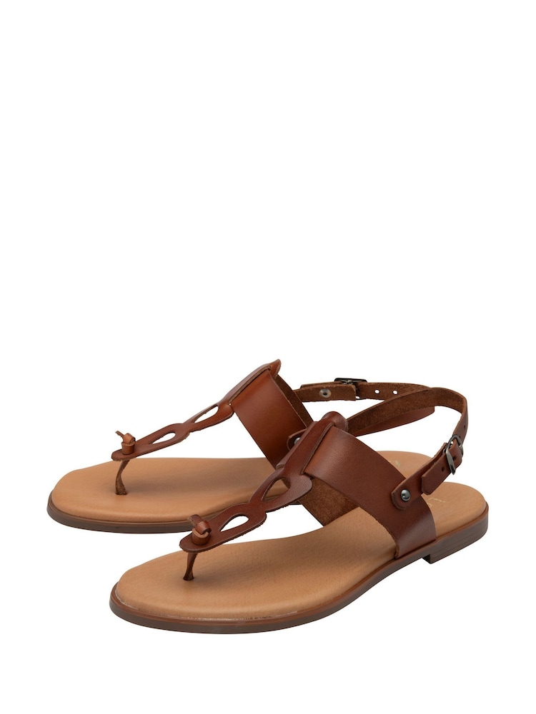 Lotus Brown Toe Thong Low Heel Sandals - Image 2 of 4