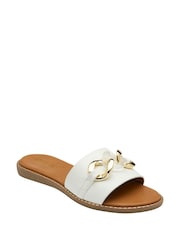 Lotus White Low Heel Mules Sandals - Image 1 of 4
