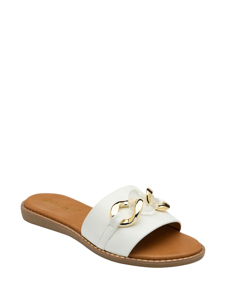 Lotus White Low Heel Mules Sandals - Image 1 of 4