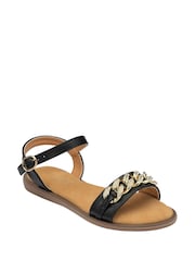 Lotus Black Flat Casual Sandals - Image 1 of 4