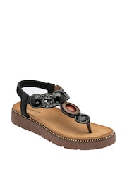 Negro - Lotus Toe Thong Wedge Sandals - Imagen 1 de 4