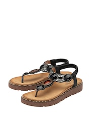 Negro - Lotus Toe Thong Wedge Sandals - Imagen 2 de 4