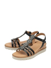 Negro - Lotus Wedges Casual Sandals - Imagen 2 de 4