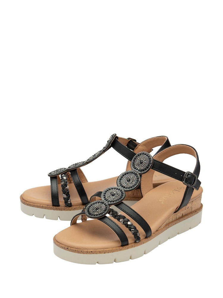 Negro - Lotus Wedges Casual Sandals - Imagen 2 de 4