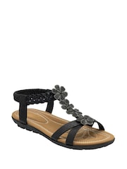 Lotus Black Flat Casual Sandals - Image 1 of 4