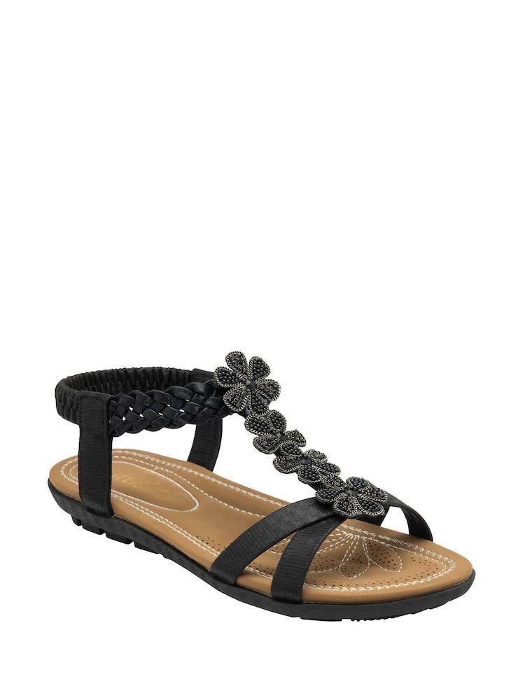 Lotus Black Flat Casual Sandals - Image 1 of 4