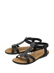 Lotus Black Flat Casual Sandals - Image 2 of 4