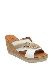 Lotus White High Wedge Mule Sandals - Image 1 of 4