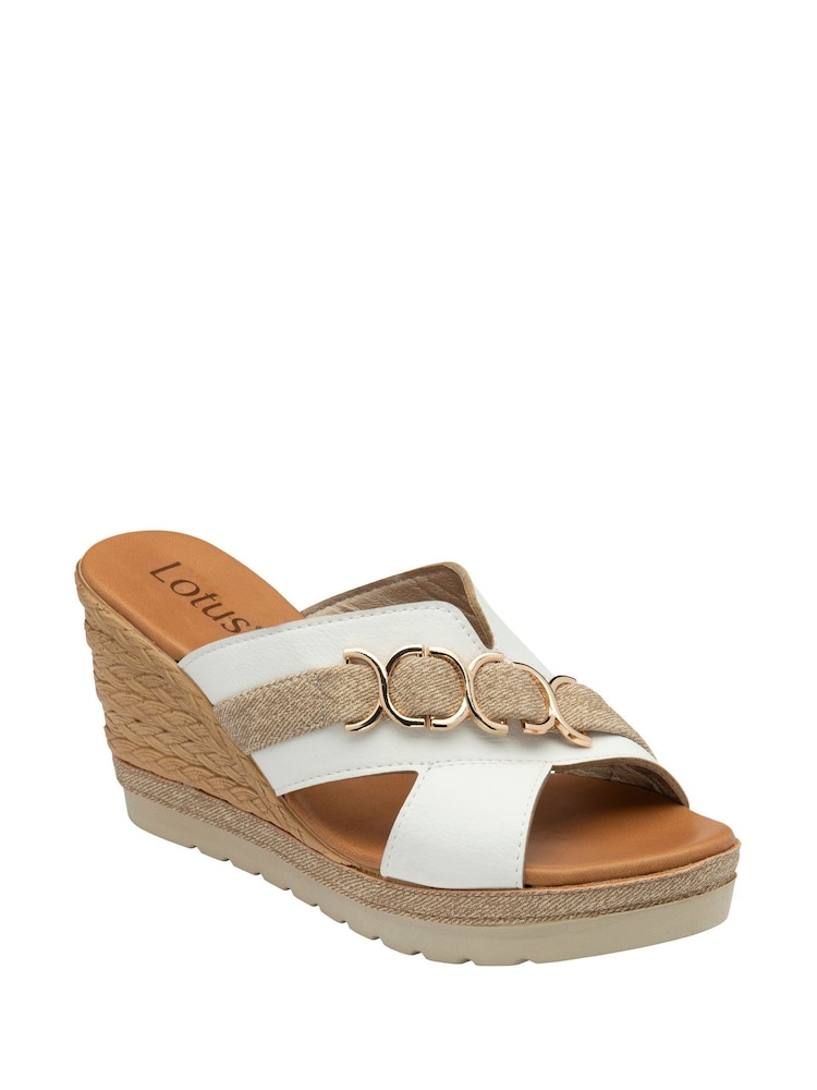 Lotus White High Wedge Mule Sandals - Image 1 of 4