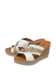 Lotus White High Wedge Mule Sandals - Image 2 of 4