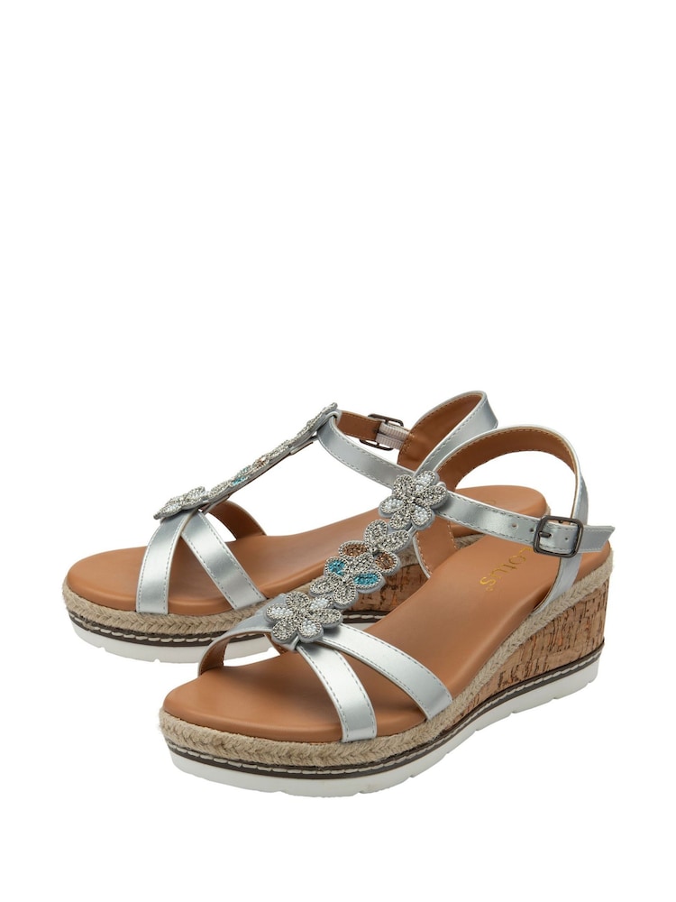 Lotus Silver Wedge Casual Sandals - Image 2 of 4