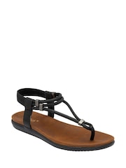 Lotus Black Low Wedges Toe Thong Sandals - Image 1 of 6