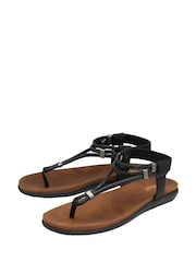 Lotus Black Low Wedges Toe Thong Sandals - Image 2 of 6