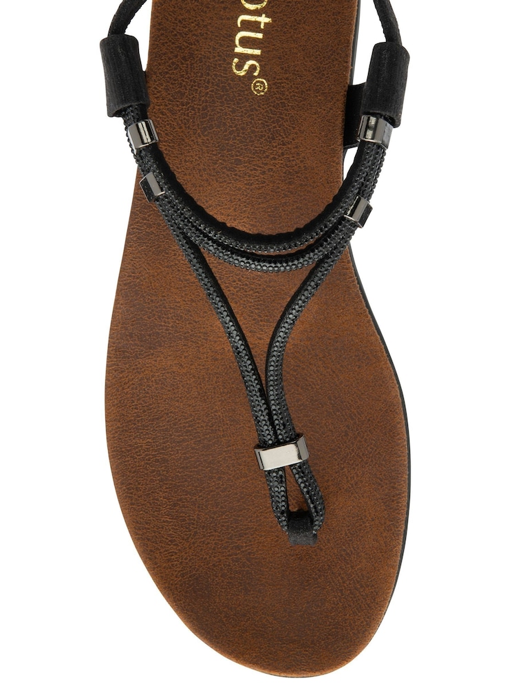 Lotus Black Low Wedges Toe Thong Sandals - Image 4 of 6