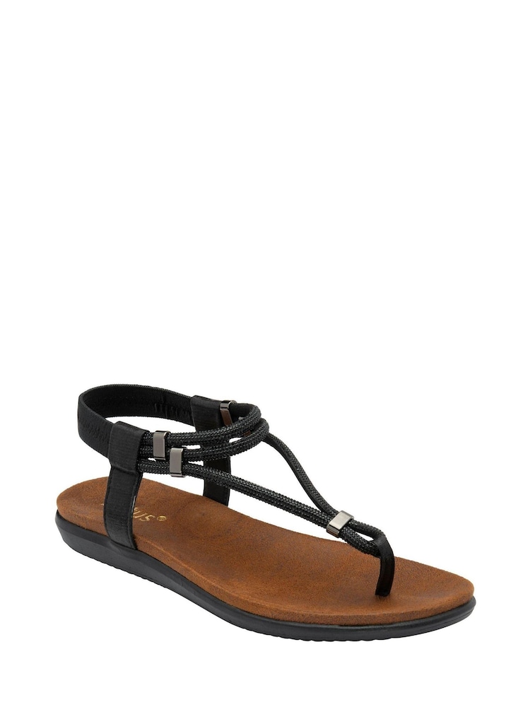 Lotus Black Low Wedges Toe Thong Sandals - Image 5 of 6
