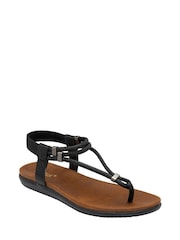Lotus Black Low Wedges Toe Thong Sandals - Image 6 of 6
