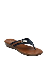 Lotus Blue Low Wedge Toe Thong Sandals - Image 1 of 4