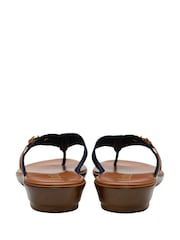 Lotus Blue Low Wedge Toe Thong Sandals - Image 3 of 4