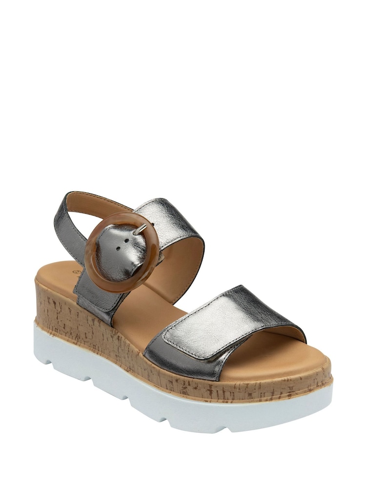 Lotus Metallic Wedges Platform Sandals - Image 1 of 4