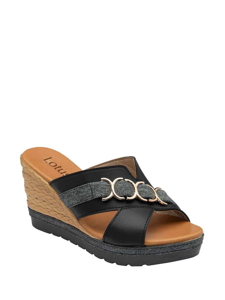 Lotus Black High Wedge Mule Sandals - Image 1 of 4