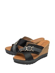 Lotus Black High Wedge Mule Sandals - Image 2 of 4