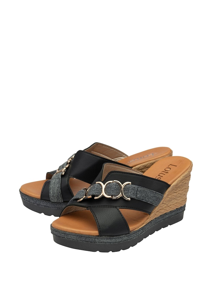 Lotus Black High Wedge Mule Sandals - Image 2 of 4