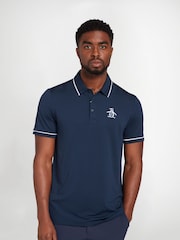 Original Penguin Golf Oversized Blue Heritage Piped Logo Polo Shirt - Image 1 of 5