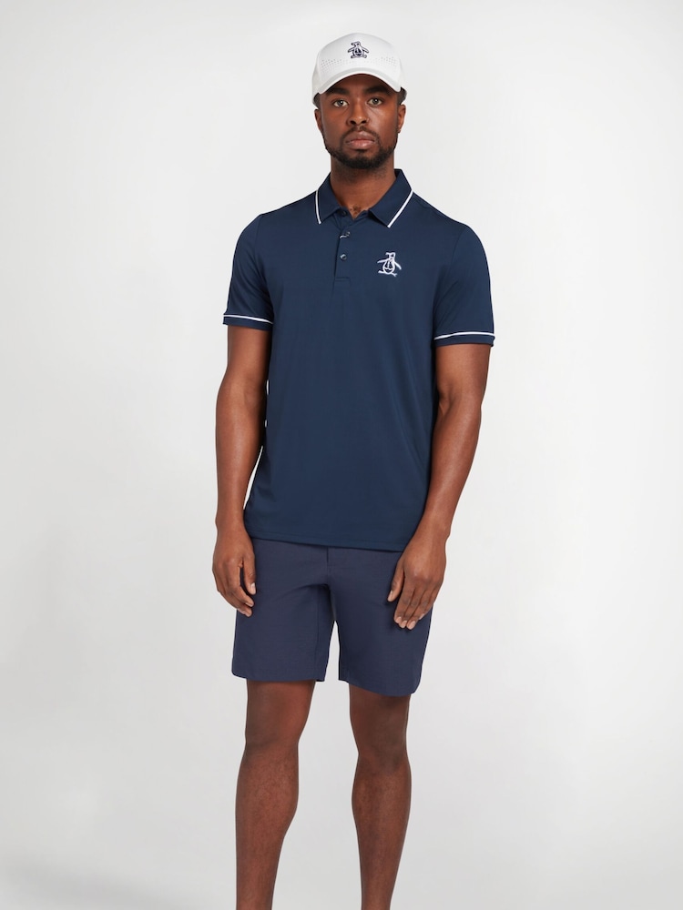Original Penguin Golf Oversized Blue Heritage Piped Logo Polo Shirt - Image 3 of 5