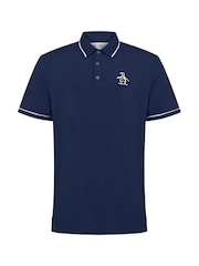 Original Penguin Golf Oversized Blue Heritage Piped Logo Polo Shirt - Image 4 of 5