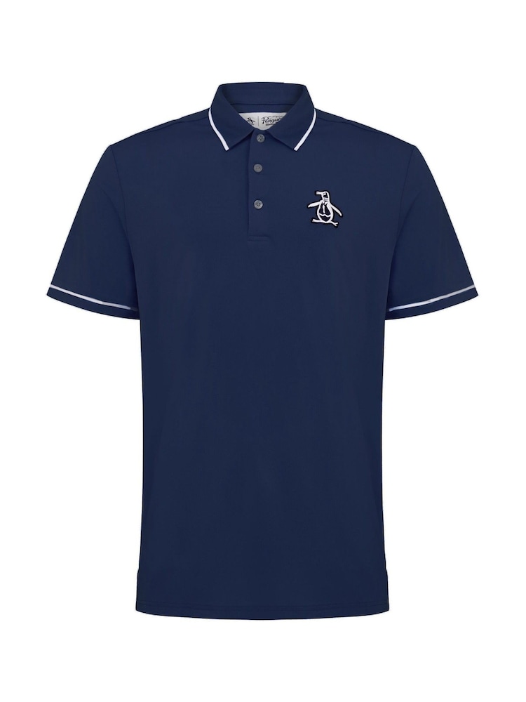 Original Penguin Golf Oversized Blue Heritage Piped Logo Polo Shirt - Image 4 of 5