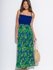 Pour Moi Blue Strapless Shirred Bodice Woven Maxi Beach Dress - Image 2 of 4