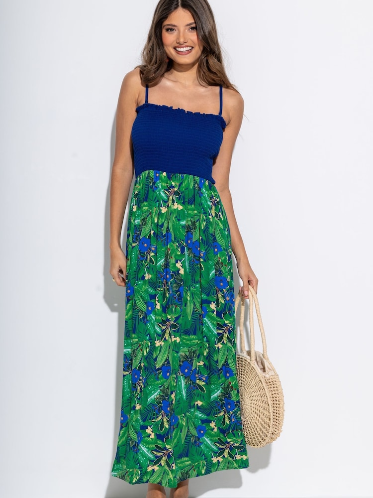 Pour Moi Blue Strapless Shirred Bodice Woven Maxi Beach Dress - Image 2 of 4