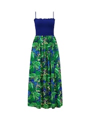 Pour Moi Blue Strapless Shirred Bodice Woven Maxi Beach Dress - Image 3 of 4